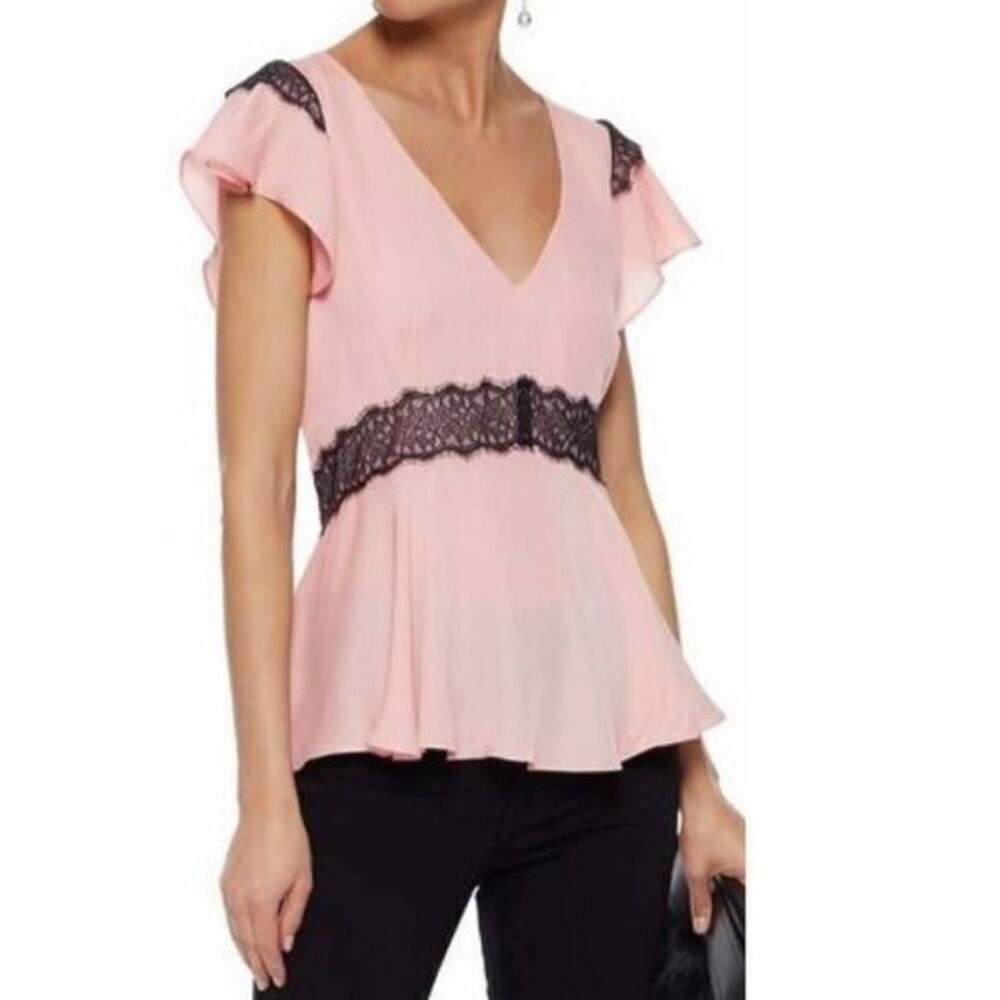 CINQ À SEPT Naeve Blouse Top with Ruffle Sleeve MEDIUM